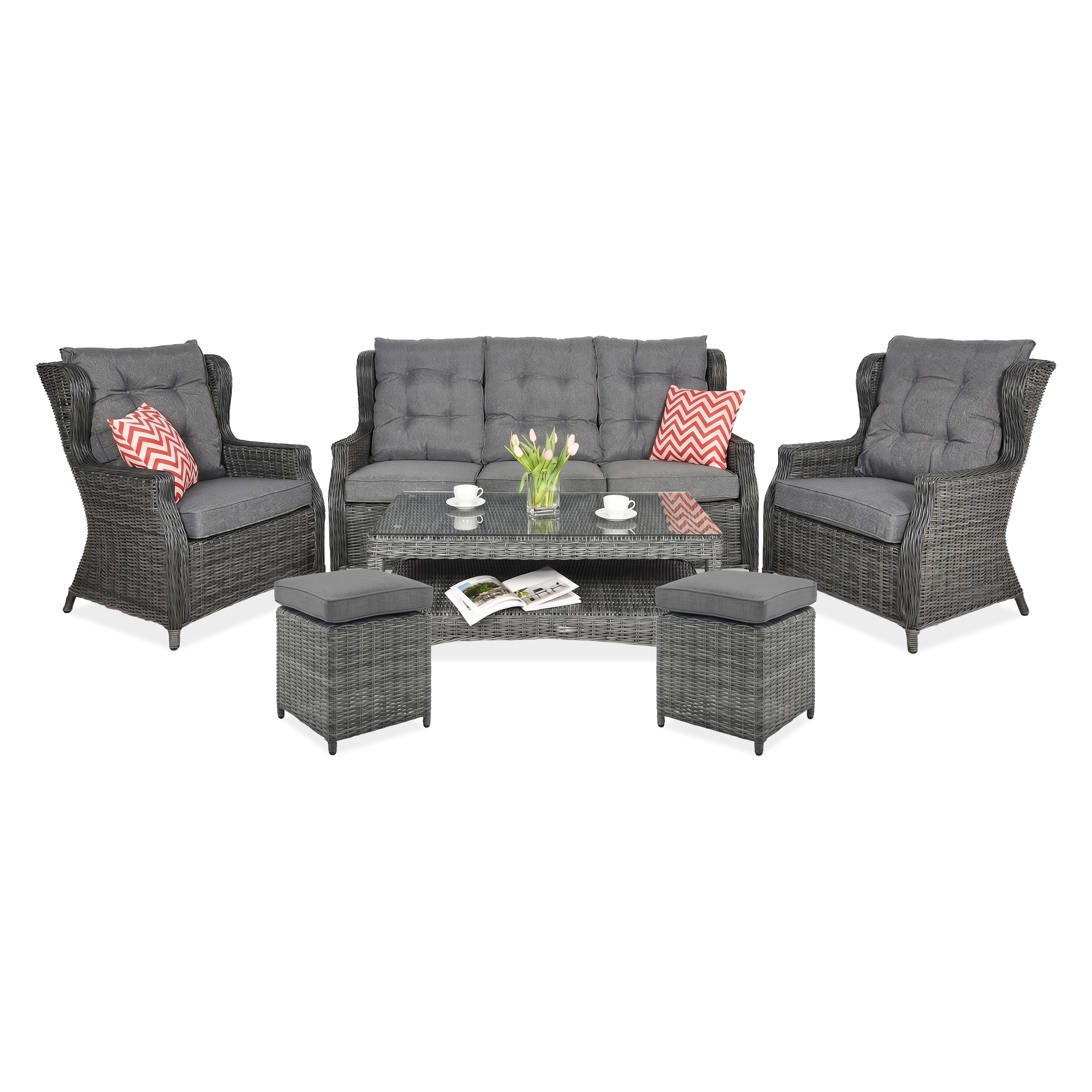 Zestaw technorattanowy TRIVENTO 3 + PUFY Dark Grey