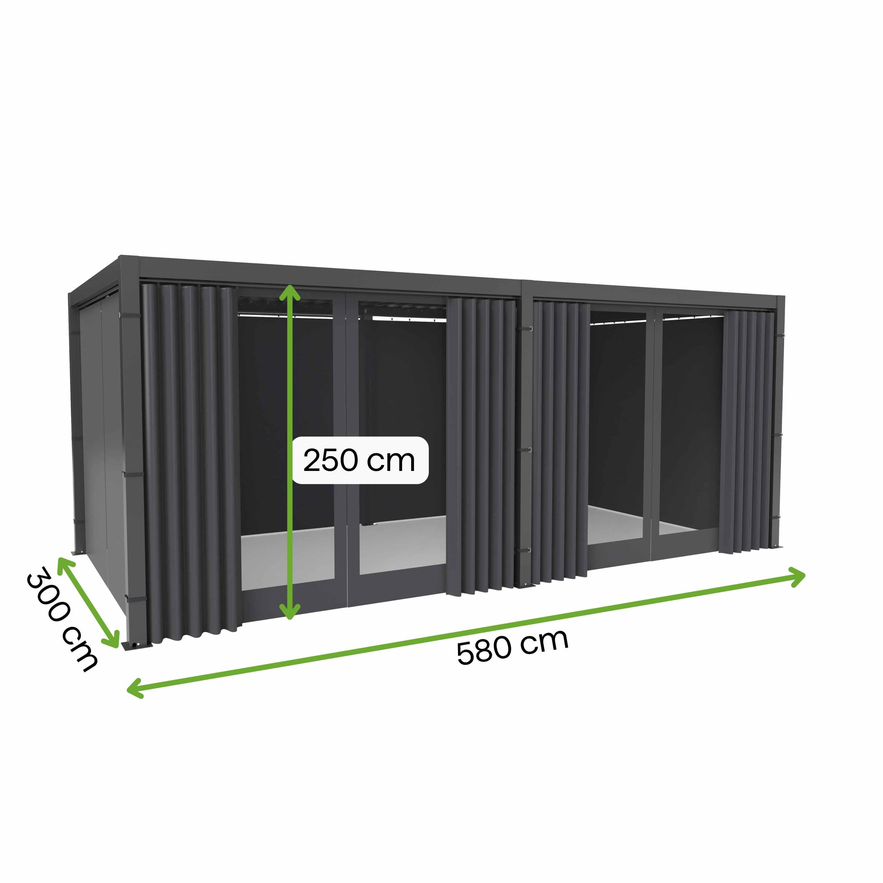 Wymiary zasłon bocznych z moskitierą do pergoli PRIMARY 3x5.8 Anthracite - GUTROOF