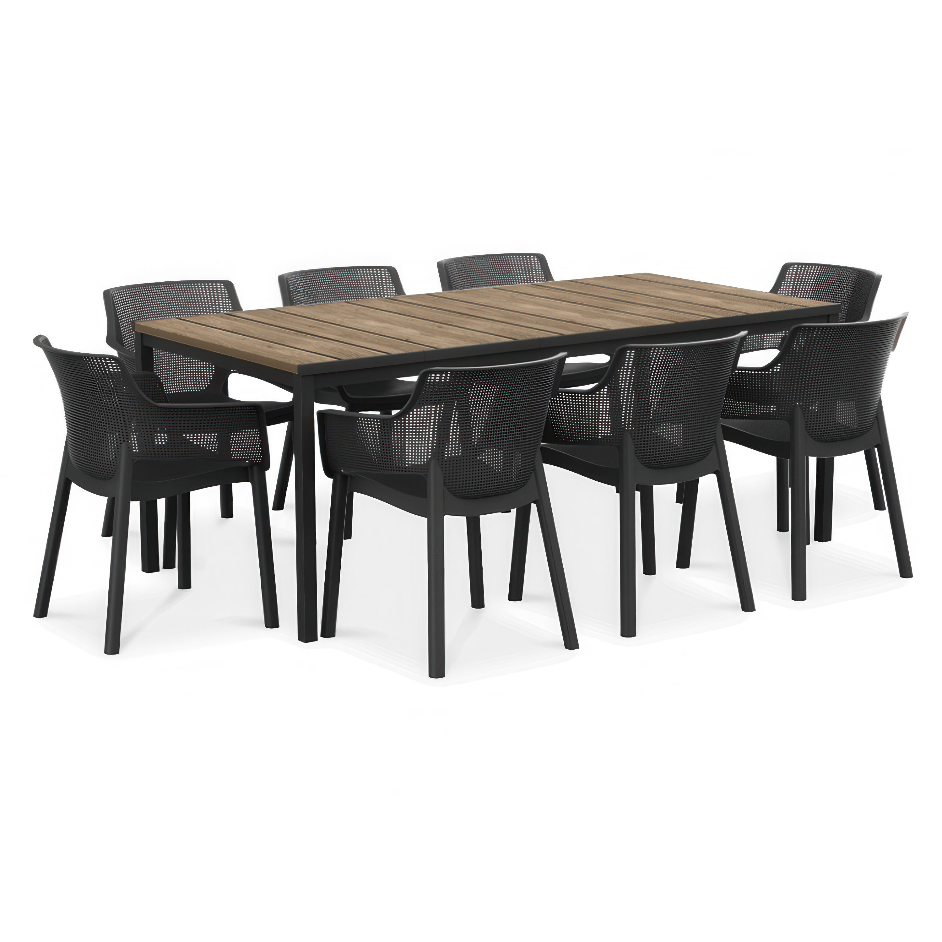 Zestaw obiadowy do ogrodu ELISA/PORTO 200 w odcieniach antracytu i blatem stołu imitującym wygląd drewna