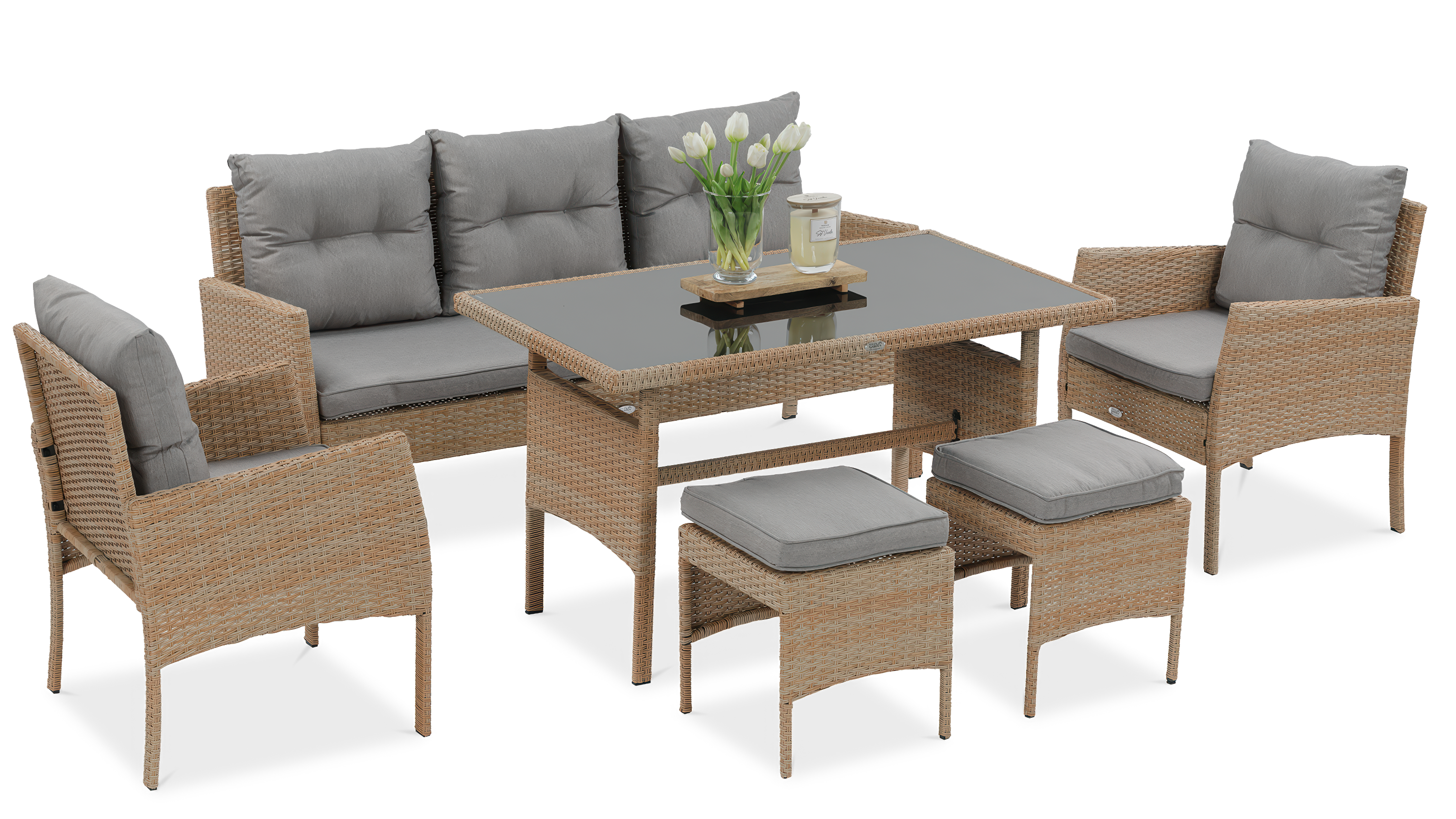 Zestaw technorattanowy CORTINA plus pufy BEIGE