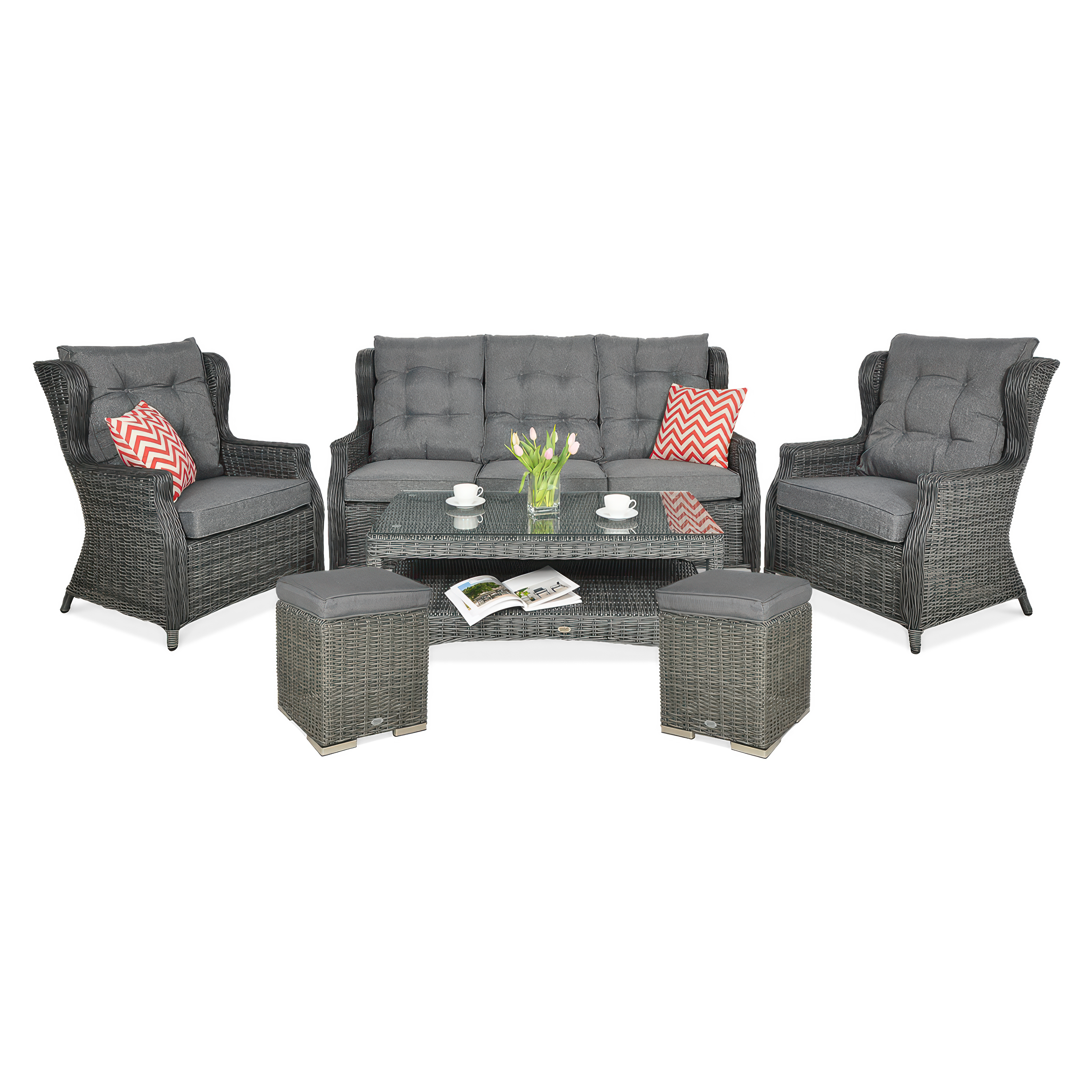 Zestaw technorattanowy TRIVENTO 3 + PUFY Dark Grey