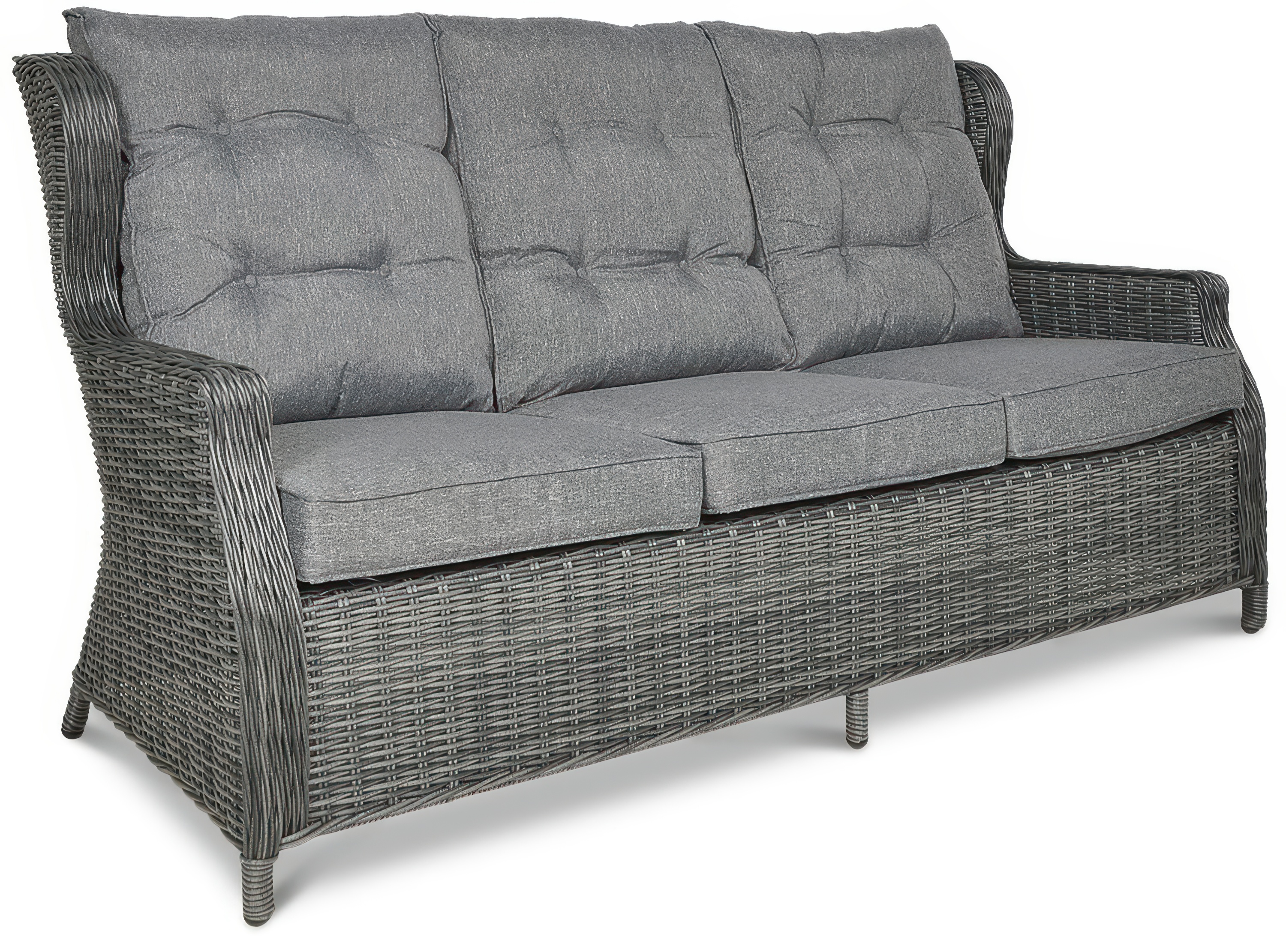 Sofa z technorattanu TRIVENTO 3 z poduszkami Dark Grey w zbliżeniu