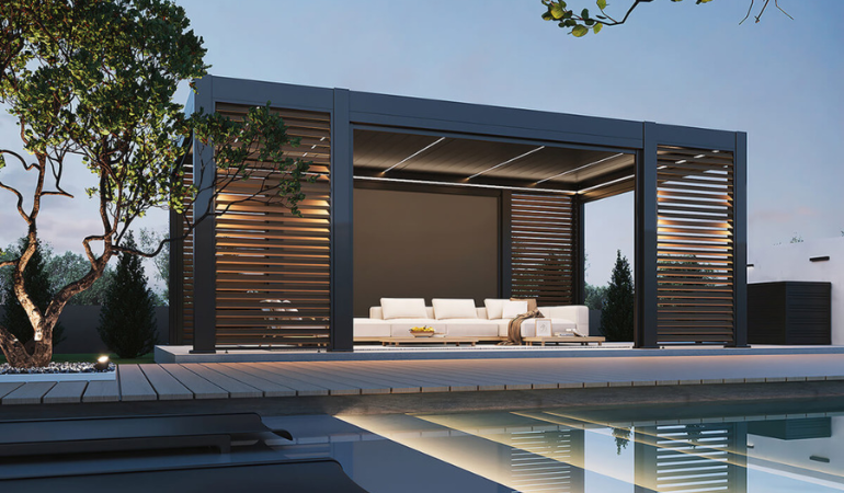 Pergola tarasowa REFERENCE AUTOMATIC 3.6x6.75 z oświetleniem LED Anthracite - Gutroof