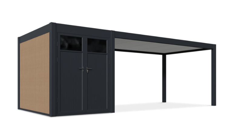wiata garażowa ze schowkiem w kolorze czarnym
