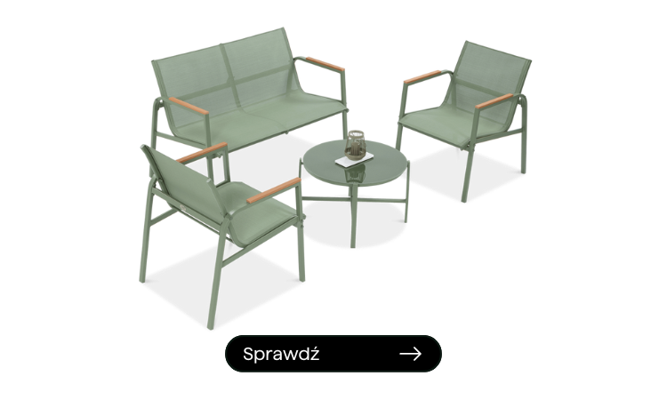 zielone meble na balkon stoilik dwa fotele i sofa 