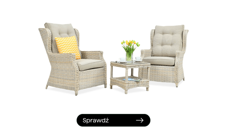 zestaw mebli wypoczynkowych do ogrodu dwa fotele i stoik w kolorze beżowym 