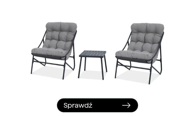 wygodne fotele z grubymi poduchami i małym stolikiem kawowym w kolorze jasno szarym