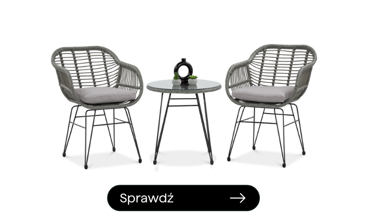 meble balkonowe w kolorze szarym, dwa krzesła i stolik kawowy 