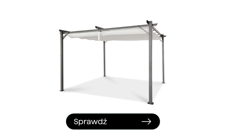 pergola ogrodowa w kolorze biało antracytowym z dachem z wodoodpornej tkaniny