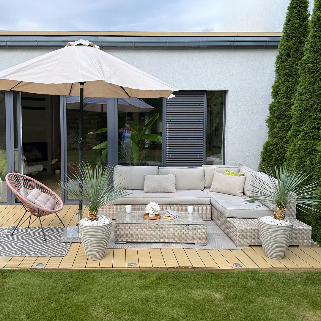 Aranżacja klienta z produktem Dywan tarasowy Diamond Taupe 120x180 cm - MoodMe