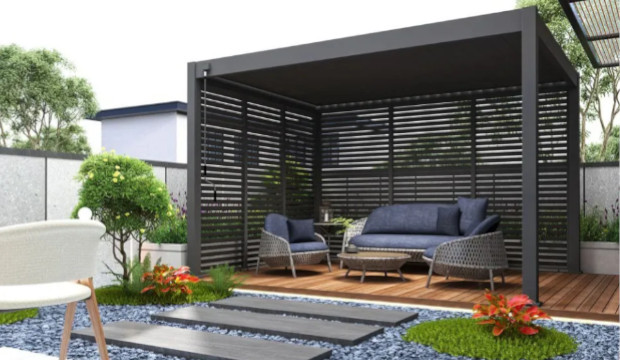 Pergola ogrodowa na taras ELEGANCE 3x4 Anthracite - w aranżacji 