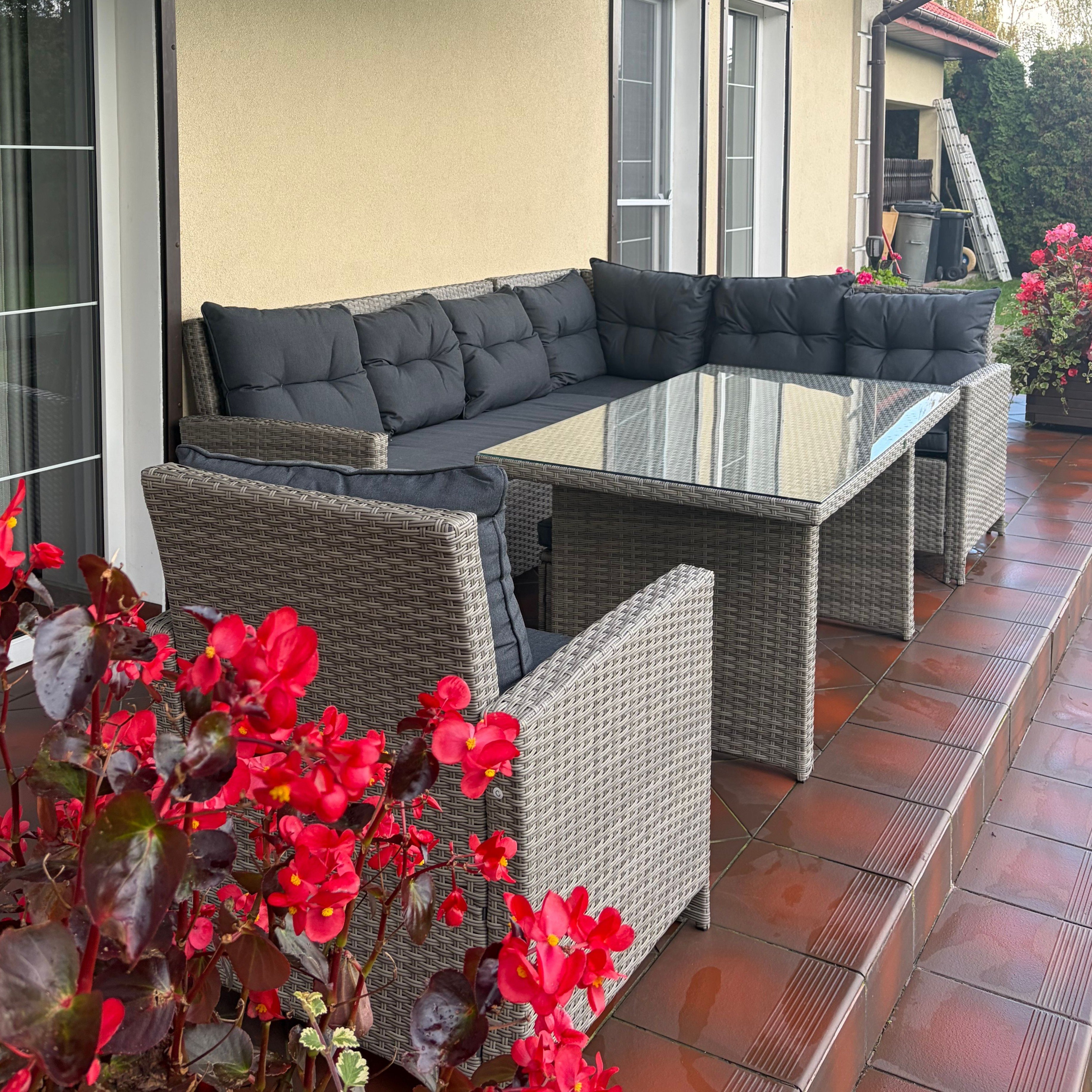 Narożnik z technorattanu IBIZA + FOTEL Grey zdjęcie realizacji 4