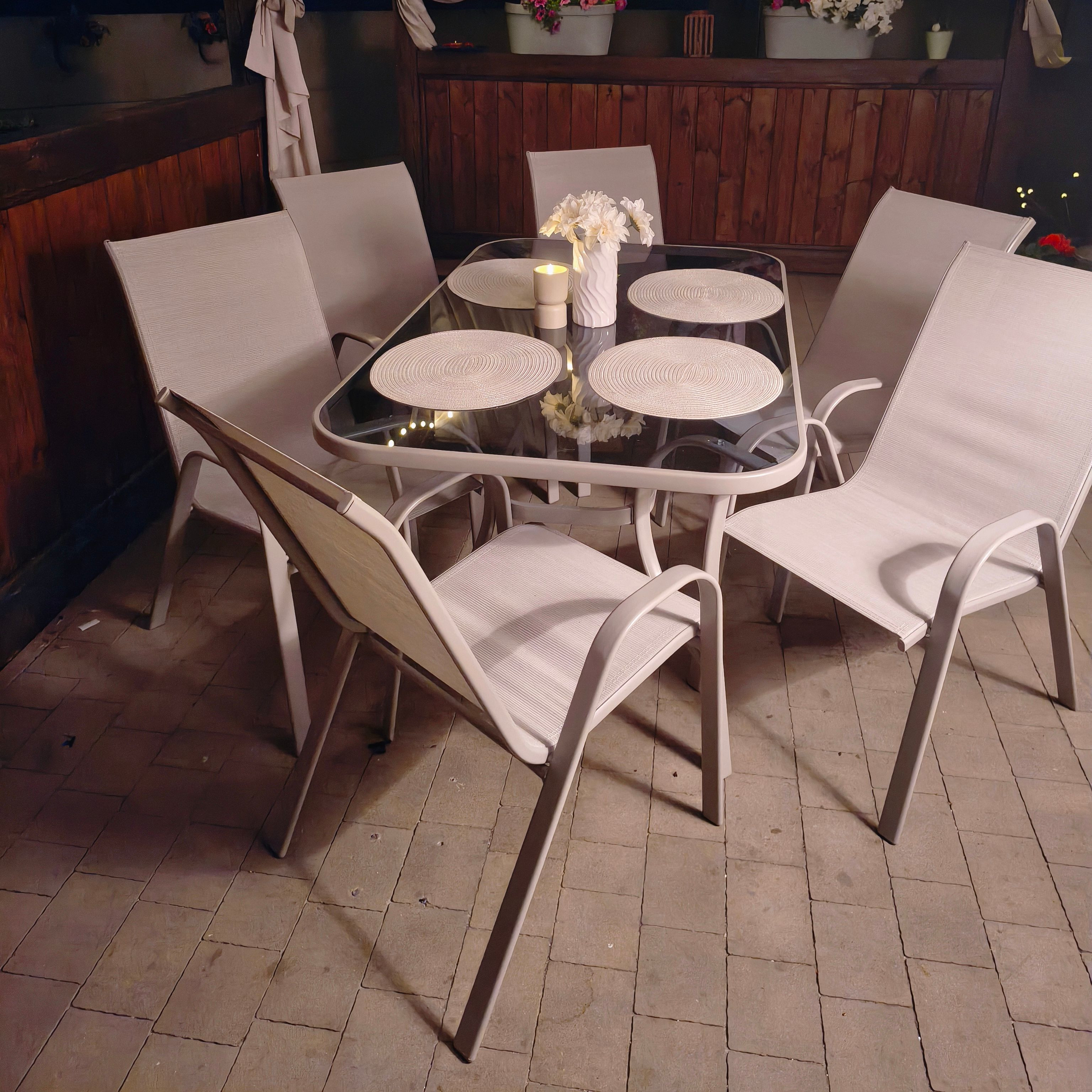 Zestaw mebli ogrodowych BOLOGNA 6+1 Light Beige zdjęcie realizacji 2