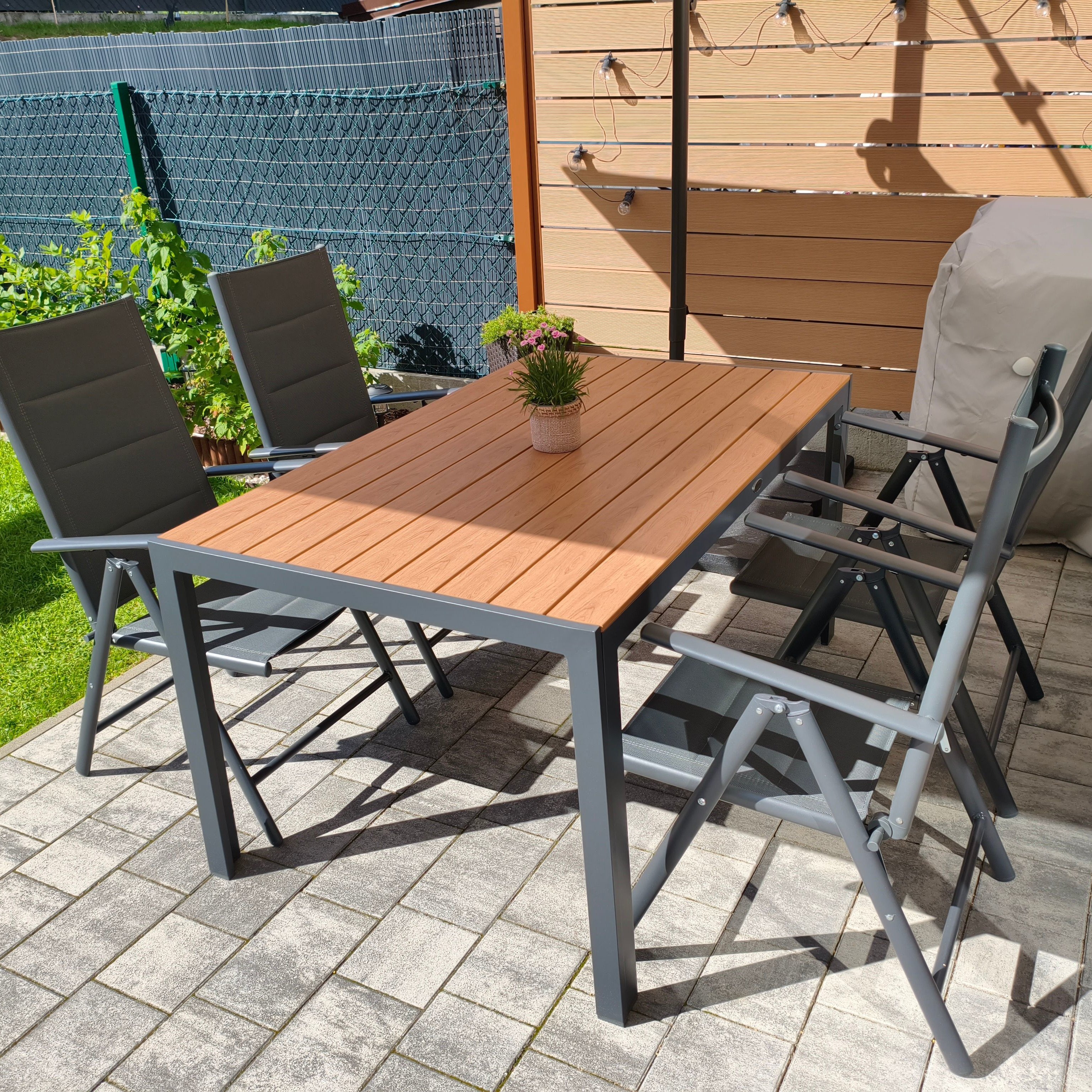 Zestaw mebli ogrodowych SYDNEY 6+1 Dark grey / Teak zdjęcie realizacji 4