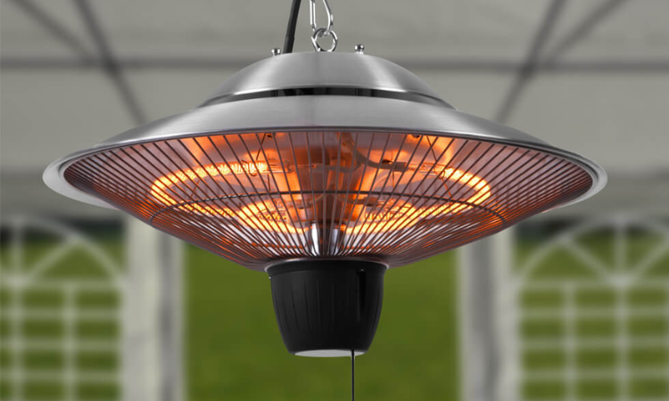 srebrny wiszący promiennik grzewczy 