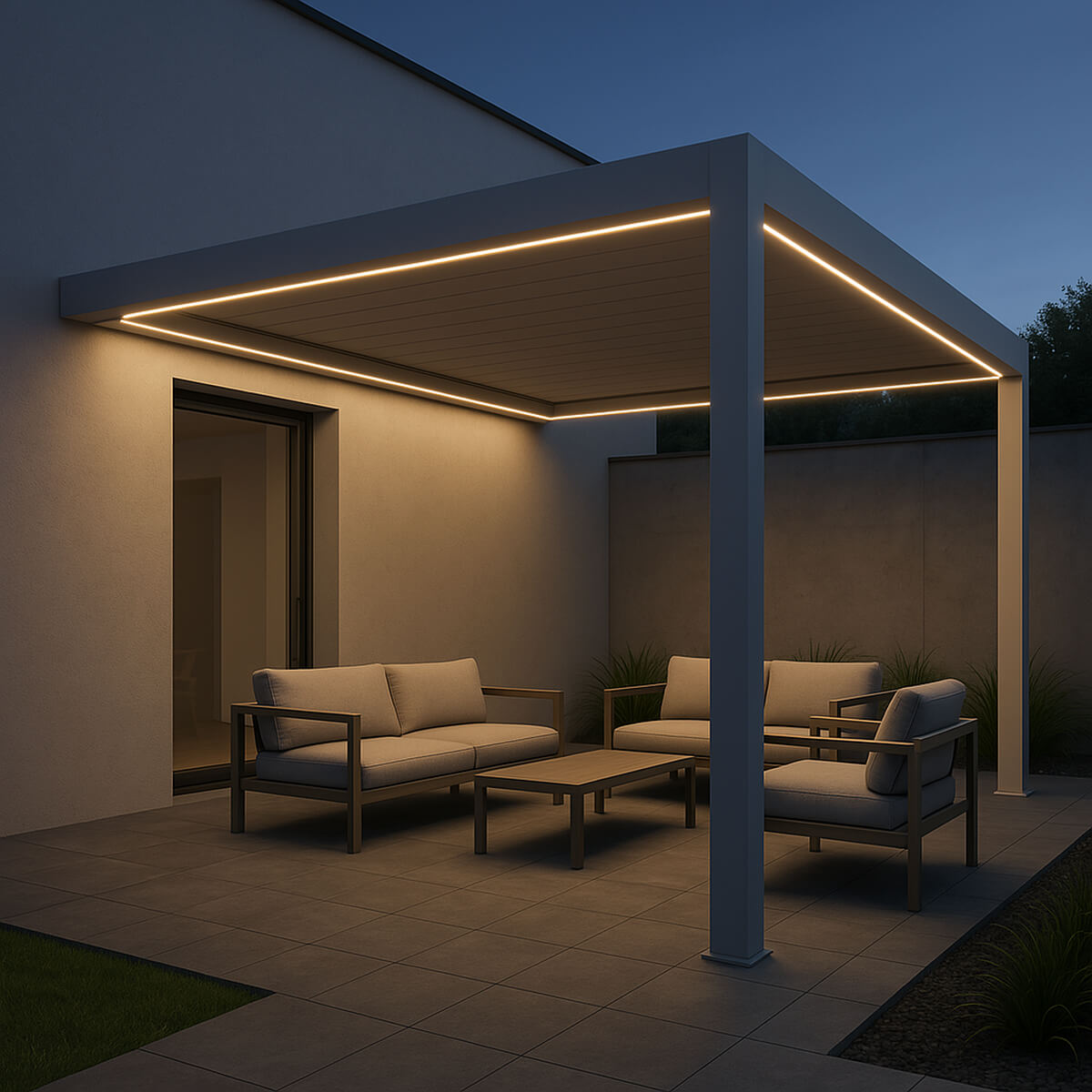 Automatyczna pergola przyścienna ELEGANCE WALL AUTOMATIC 3x4 z oświetleniem LED White - Gutroof