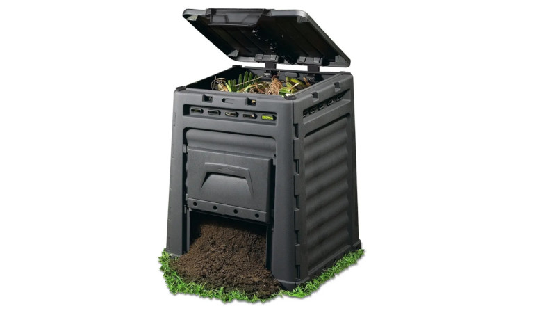 Kompostownik Keter ECO COMPOSTER 320L z przedstawionym przebiegiem kompostowania
