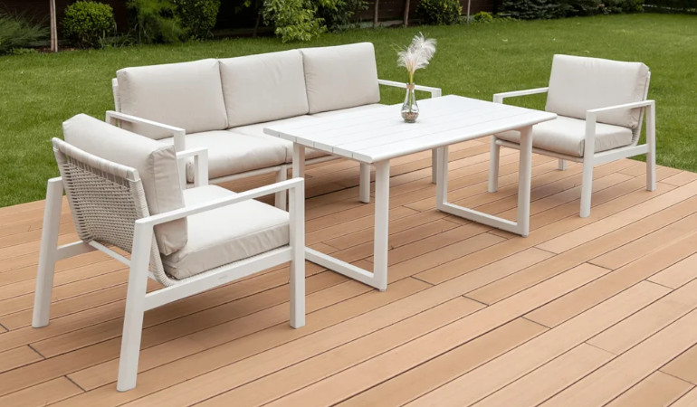 Meble wypoczynkowe do ogrodu LOTUS Dining White - FURRORE