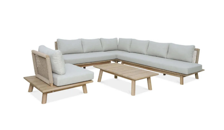 Narożnik MIYA DINING + fotel Light Grey - Focus Garden na białym tle