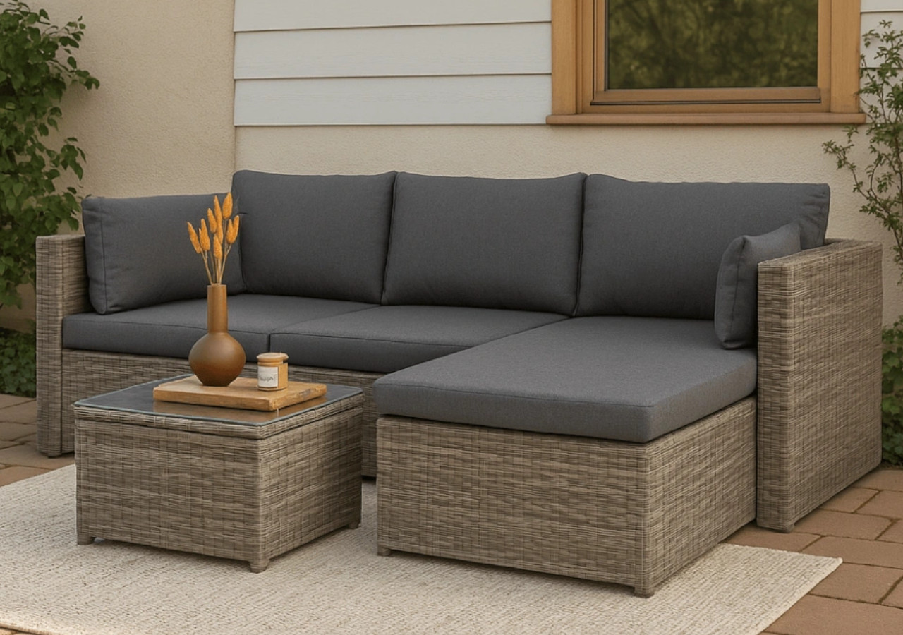 Narożnik technorattanowy LIZBONA Grey na tarasie