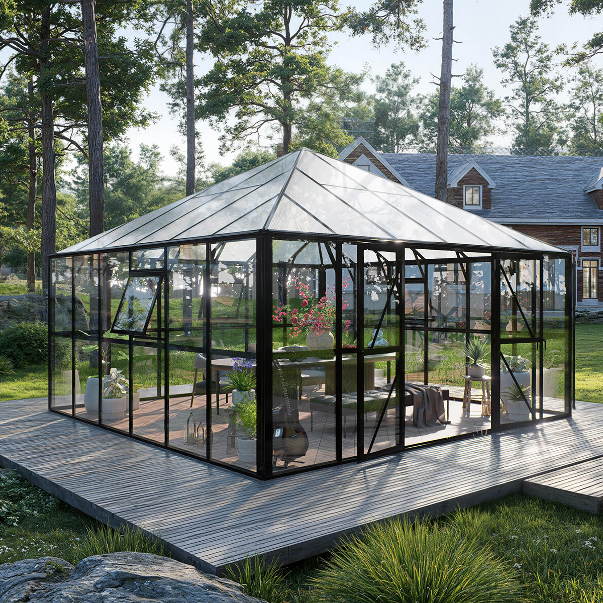 Ogr&oacute;d zimowy BROADWAY Black 436x436 cm PC + Glass - Gutroof