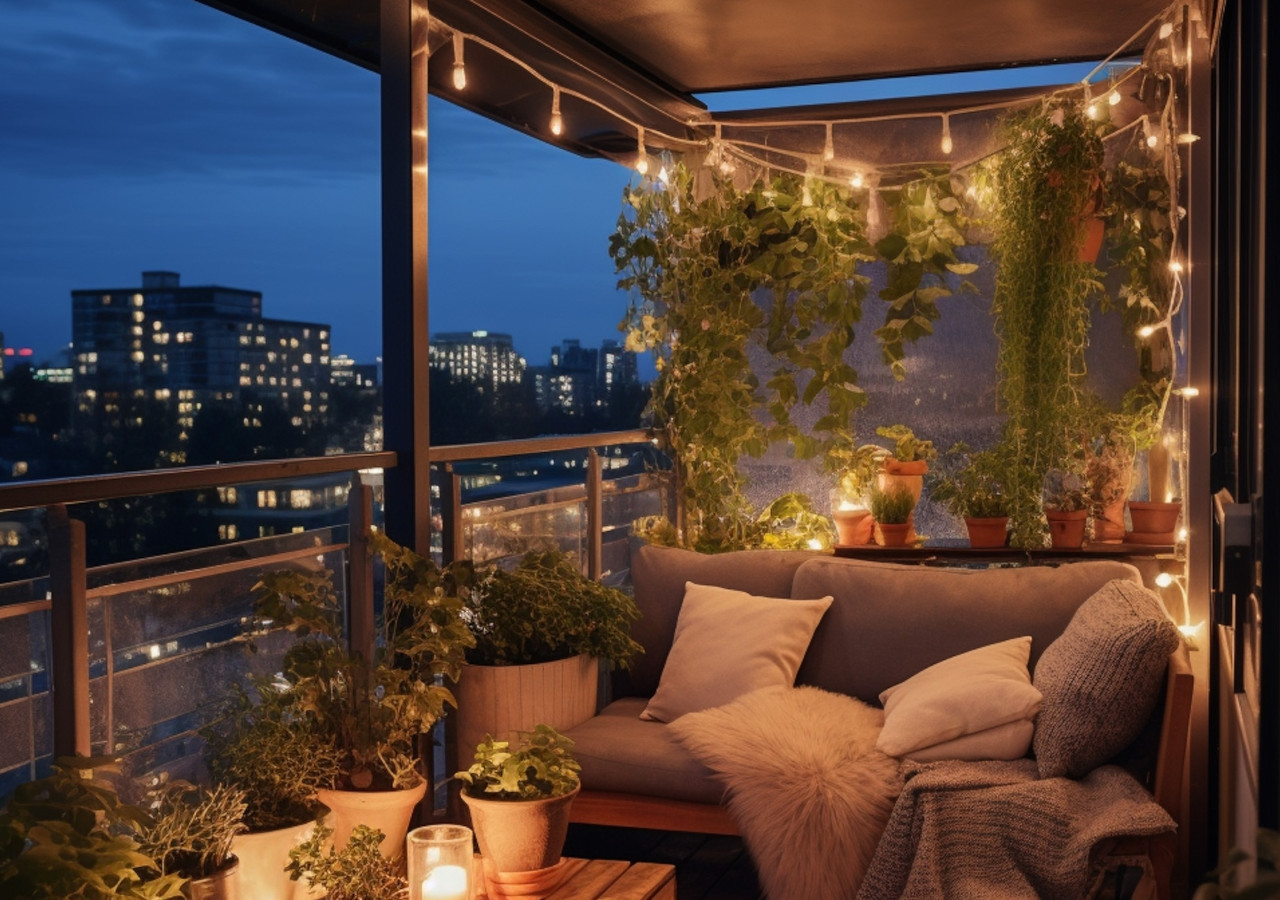 komfortowo oświetlony balkon