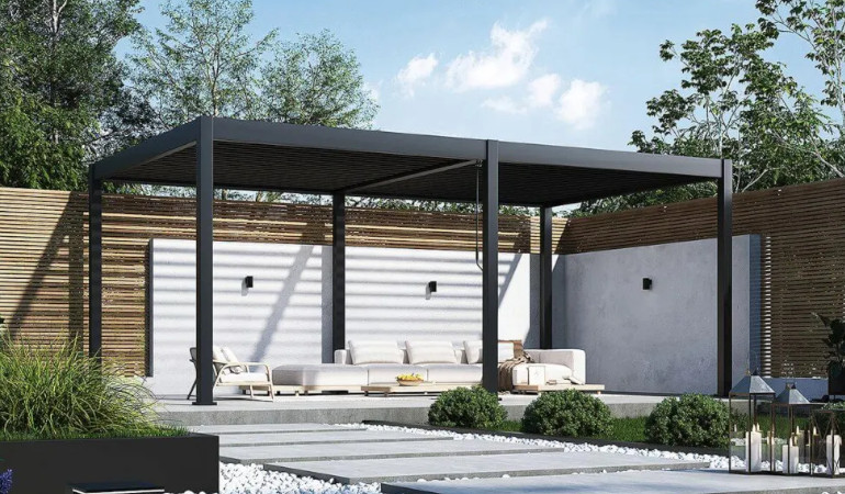 Pergola aluminiowa na taras 3.6x6 DELUXE Anthracite - Gutroof aluminiowa pergola przyścienna