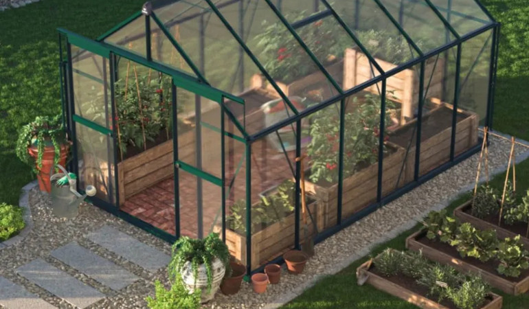 Szklarnia ogrodowa poliwęglanowa Slide-In 244x370cm Dark Green - Cultivo w ogrodzie wraz z prawą roślin 