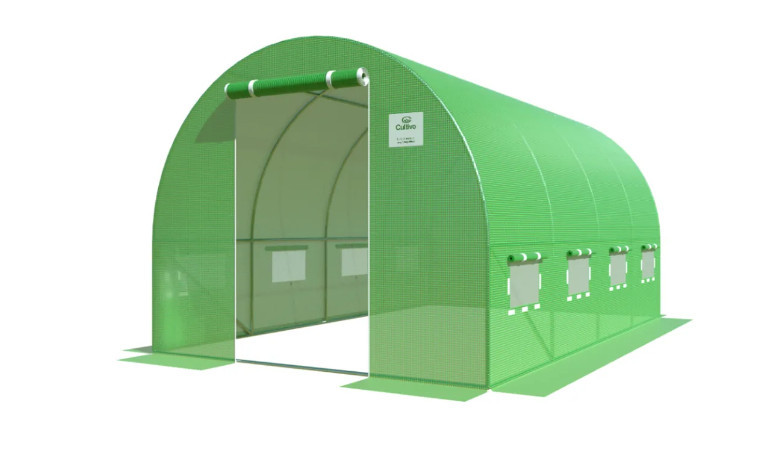 Tunel Foliowy 2,5x4x2 - 10m2 zielony od Cultivo z czterema sekcjami na białym tle