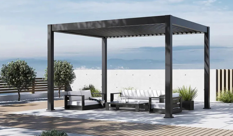 DELUXE PRO AUTOMATIC 3x4 elektrická terasová pergola s LED osvětlením, antracit/světle šedá - Gutroof