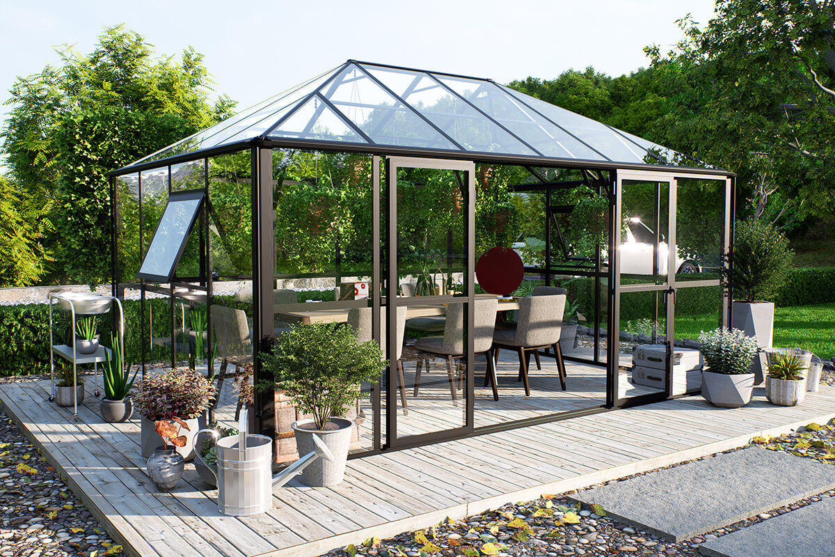 Oranżeria zimowa BROADWAY Black 436x295cm Solid PC+ Glass - Gutroof
